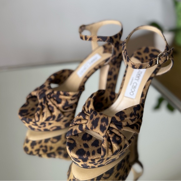 New JIMMY CHOO Heloise 120 Suede Sandal Leopard 39 $995 - Picture 3 of 10